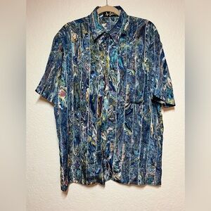 Alan Stuart vintage multicolor marble design button up dress shirt men’s medium